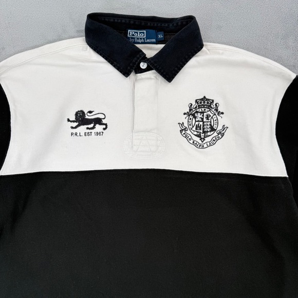 Polo Ralph Lauren Rugby Shirt Crest Logo P.R.L 1967 Black White Men's Size XL - Picture 3 of 16